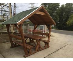 Kerti rönkfa pavilonok, garnitúrák ,bútorok, szaletlik, sörpadok