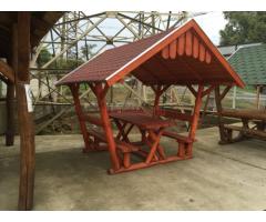 Kerti rönkfa pavilonok, garnitúrák ,bútorok, szaletlik, sörpadok